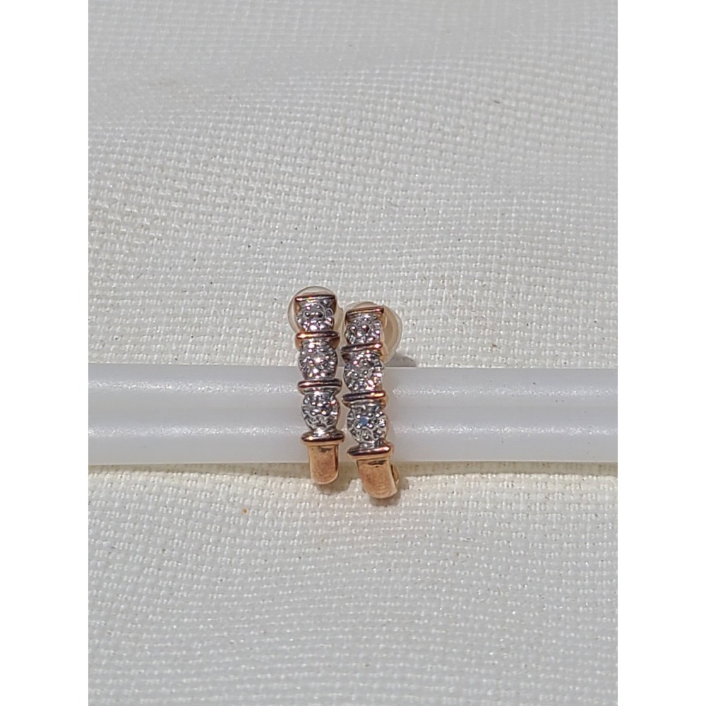 Rose Gold Plated over Sterling Silver 925 Demi Hoop Diamond Earrings